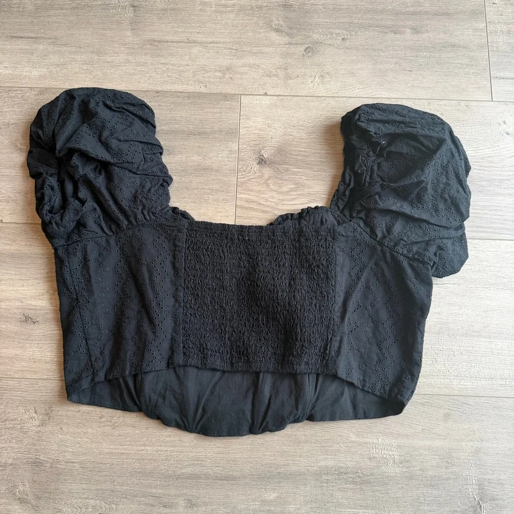 Wild Fable black eyelet puff sleeve corset crop top - size XL
